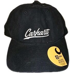New Carhartt Script Graphic Canvas Strapback Hat Cap Black FastDry Adjustable OS